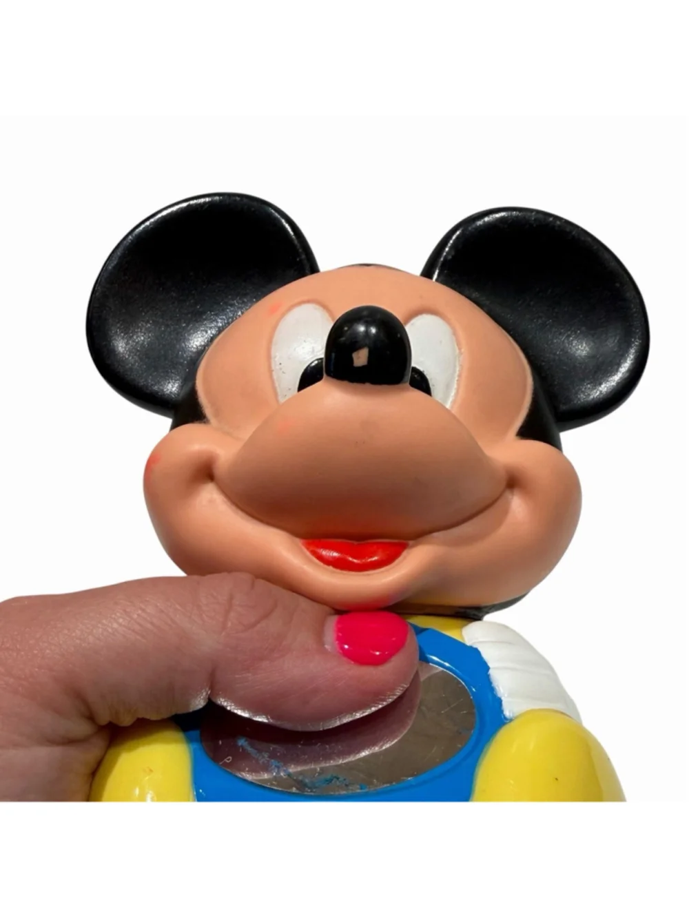 Disney Mickey Mouse Vtg 1984 Weeble Wobble Baby Toy Bell 6.75” Does Not Chime